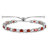 Pulsera de tenis de plata de ley con piedra de nacimiento granate de enero y cadena bolo clásica "Glamour Radiance"