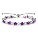 "Glamour Teardrop" Pulsera de tenis de plata de ley con amatista piedra de nacimiento de febrero Cadena clásica Bolo