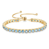 Pulsera de tenis FANCIME "Eternal Elegance" con piedra de nacimiento de marzo Aguamarina de plata esterlina Cadena bolo clásica