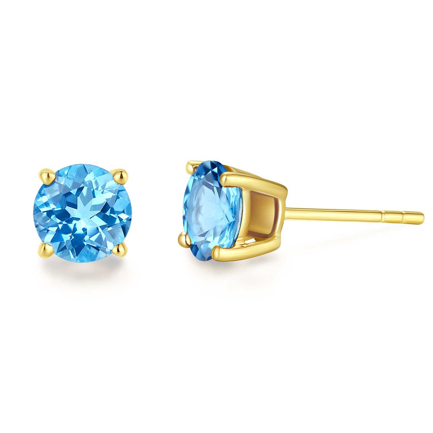 Pendientes de botón con piedra preciosa de forma redonda en oro amarillo macizo de 14k FANCIME