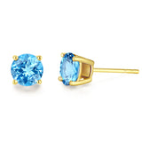 Pendientes de botón con piedra preciosa de forma redonda en oro amarillo macizo de 14k FANCIME