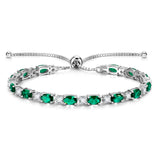 Pulsera de tenis de plata de ley con piedra de nacimiento esmeralda de mayo y cadena bolo clásica "Glamour Radiance"