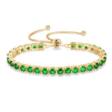 Pulsera de tenis clásica de plata de ley con esmeralda, piedra de nacimiento de mayo "Elegancia Eterna"