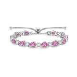 Pulsera de tenis de plata de ley con turmalina rosa piedra de nacimiento de octubre "Glamour Teardrop" Cadena bolo clásica