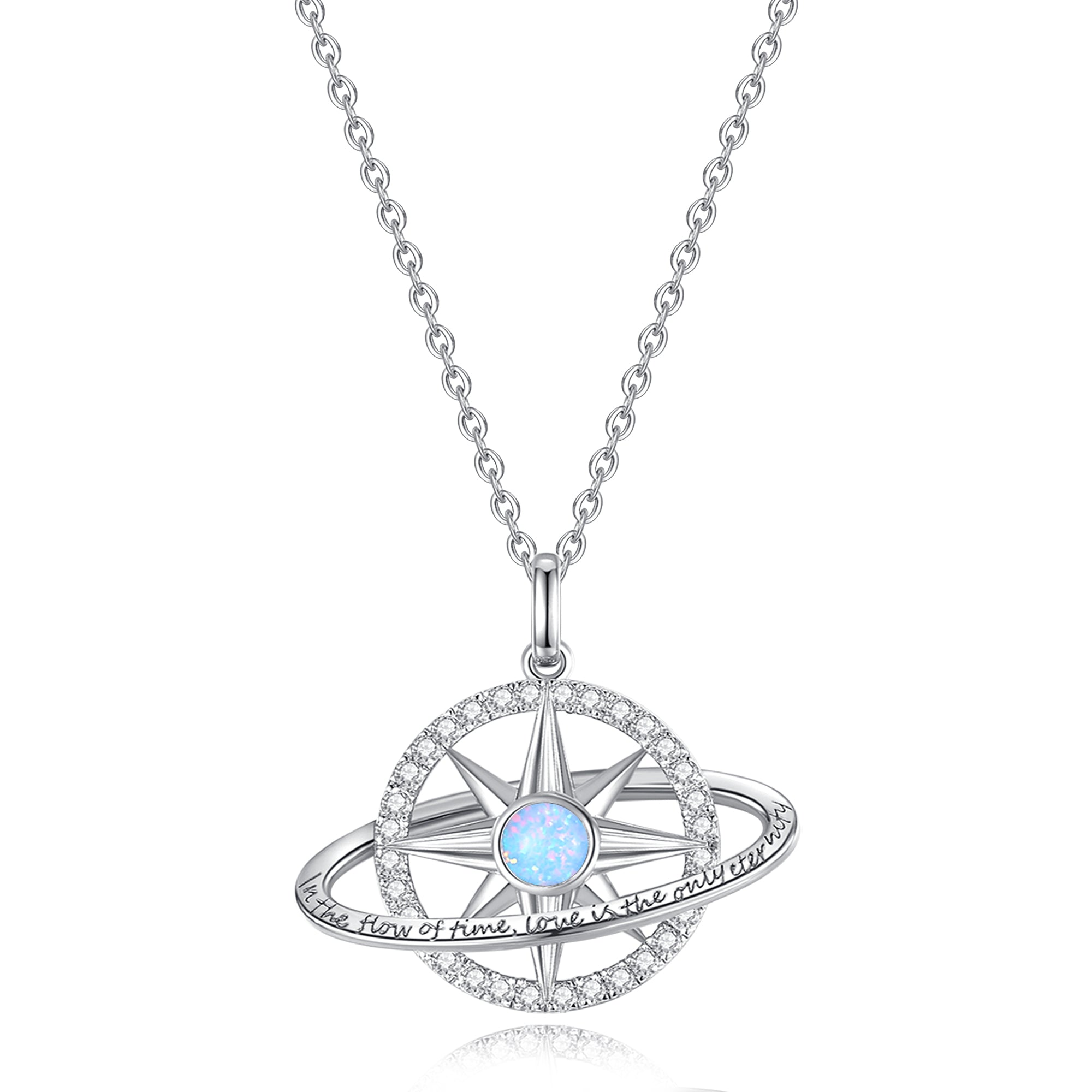 FANCIME Collar de plata de ley con piedra de nacimiento ópalo de octubre "Promesa estelar"