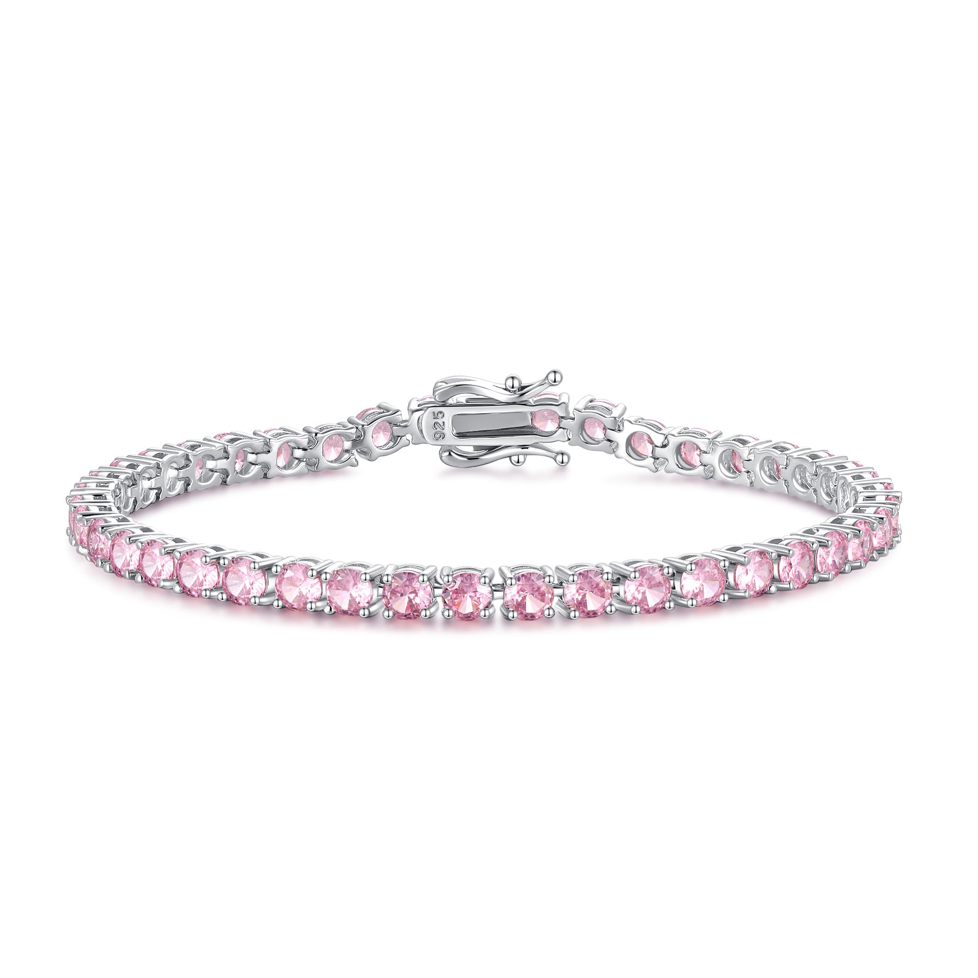 Pulsera de tenis de piedra rosa de plata de ley "Pink Romance"
