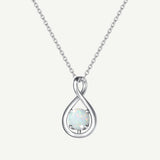 "Abrazo Infinito" Collar con colgante de símbolo de infinito en plata de ley con ópalo, piedra de nacimiento de octubre - Plata