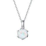 Collar con colgante de piedra de nacimiento ópalo de octubre en oro blanco macizo de 14K y cadena de plata de ley FANCIME "Flor Eterna"