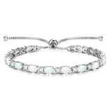 Pulsera de tenis de plata de ley con piedra de nacimiento ópalo de octubre y cadena bolo clásica "Glamour Radiance"