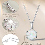 Collar con colgante de piedra de nacimiento ópalo de octubre en oro blanco macizo de 14K y cadena de plata de ley FANCIME "Flor Eterna"