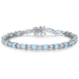 Pulsera de plata de ley con aguamarina talla fancy corte tenis "Glamour Radiance" piedra de nacimiento de marzo