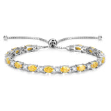 Pulsera de tenis de plata de ley con piedra de nacimiento citrino amarillo de noviembre y cadena bolo clásica "Glamour Radiance"