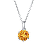Collar con colgante de piedra de nacimiento citrino de noviembre en oro blanco macizo de 14K y cadena de plata de ley FANCIME "Flor Eterna"