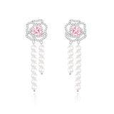 Pendientes de hilo con perla de plata esterlina "Amor de rosa"