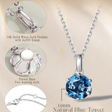 Collar con colgante de piedra de nacimiento topacio de diciembre en oro blanco macizo de 14K y cadena de plata de ley FANCIME "Flor Eterna"