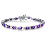 Pulsera de plata de ley con amatista talla fancy corte tenis "Glamour Radiance" piedra de nacimiento de febrero