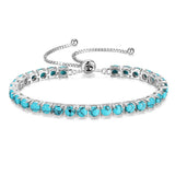 Pulsera de tenis FANCIME "Eternal Elegance" con piedra de nacimiento de diciembre Turquesa de plata esterlina Cadena bolo clásica