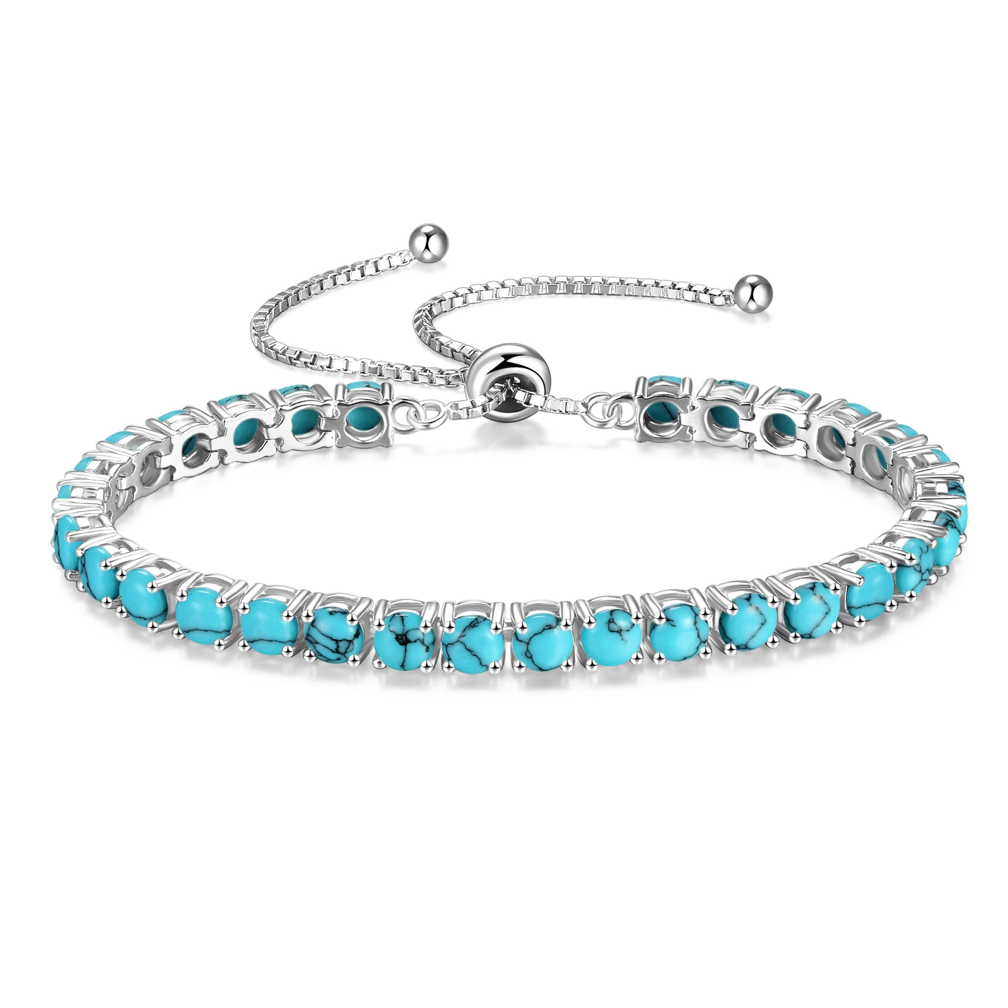 Pulsera de tenis FANCIME "Eternal Elegance" con piedra de nacimiento de diciembre Turquesa de plata esterlina Cadena bolo clásica