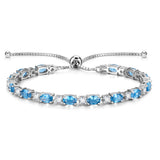 Pulsera de tenis de plata de ley con piedra de nacimiento aguamarina de marzo y cadena bolo clásica "Glamour Radiance"