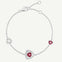 Silver bracelet with triangle motif and created ruby stones, textured center pendant