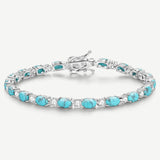 Pulsera de plata de ley con turquesa azul talla fancy corte tenis "Glamour Radiance"