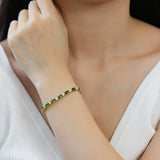 FANCIME "Glamour Radiance" Pulsera de tenis de plata de ley con esmeralda tallada elegante, piedra de nacimiento de mayo
