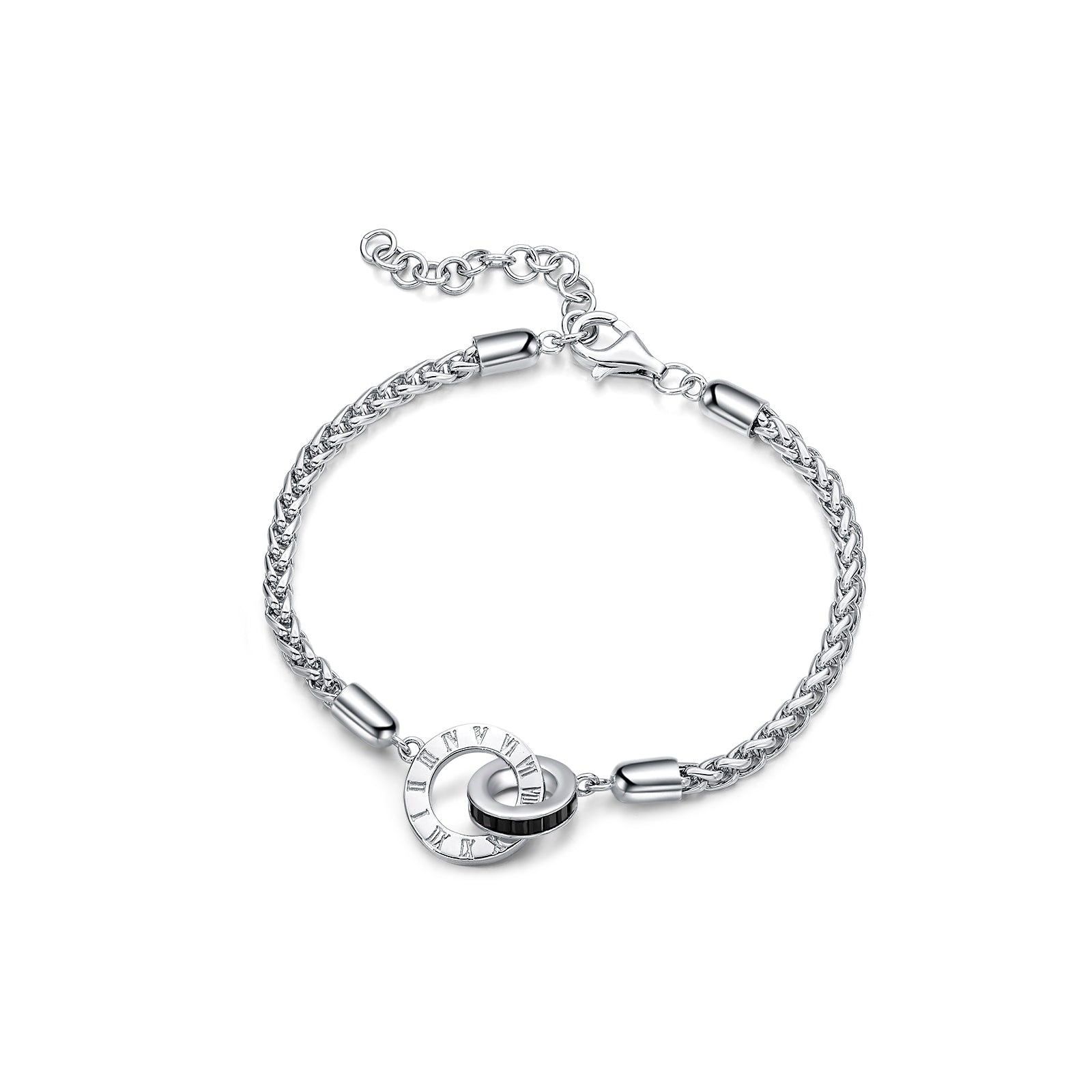 FANCIME "Roman Time" Pulseras de cadena de trigo entrelazadas para parejas de plata de ley