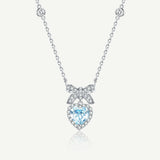 Collar de plata de ley con aguamarina, piedra de nacimiento de marzo "Beso al Corazón" con lazo de azúcar FANCIME