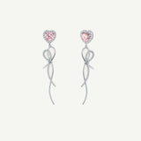 Pendientes largos colgantes con corazón rosa "Sugar Talk" en plata de ley FANCIME