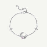 Pulsera de plata de ley con cadena de luna creciente y estrella "Sueño Rosa" de FANCIME