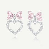 Pendientes de plata de ley con lazo rosa y forma de corazón "Lazo para princesa"