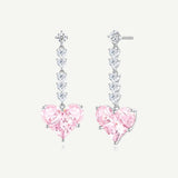 Pendientes colgantes de plata de ley con corazón rosa "Sweetheart" con piedras CZ blancas