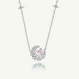 Collar con luna creciente y estrella "Pink Dream" en plata de ley FANCIME