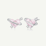 FANCIME "Sweetheart" Pendientes de plata de ley con planeta rosa y cierre de presión