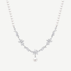 Collar de promesa de plata suave con gota de flor de glicinia