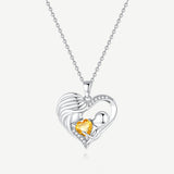 Collar Corazón de Amor Madre e Hijo en Plata de Ley con Citrino