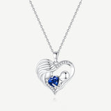 Collar Corazón de Amor Madre e Hijo en Plata de Ley con Zafiro