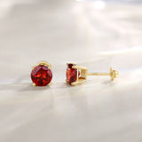 Pendientes de botón con piedra preciosa de forma redonda en oro amarillo macizo de 14k FANCIME