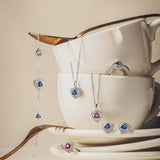 Trinity Textured Silver Necklace in Created Sapphire