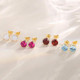 Pendientes de botón con piedra preciosa de forma redonda en oro amarillo macizo de 14k FANCIME