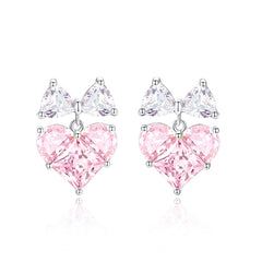 Pendientes de plata de ley con corazón rosa "Bow For Princess" de FANCIME