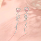 Pendientes largos colgantes con corazón rosa "Sugar Talk" en plata de ley FANCIME