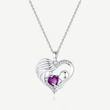Collar Corazón de Amor Madre e Hijo en Plata de Ley con Amatista