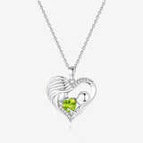 Collar Corazón de Amor Madre e Hijo en Plata de Ley con Peridoto