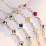 Pulseras de tenis de plata de ley con peridoto, piedra de nacimiento de agosto "Brillo Cuadrado" FANCIME