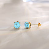 Pendientes de botón con piedra preciosa de forma redonda en oro amarillo macizo de 14k FANCIME