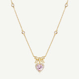 Collar con lazo de azúcar y corazón CZ "Heart Kiss" en plata de ley FANCIME