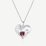 Collar Corazón de Amor Madre e Hijo en Plata de Ley con Granate
