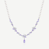 Collar de promesa de plata suave con gota de flor de glicinia