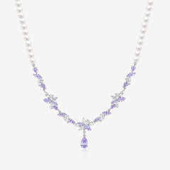 Collar de promesa de plata suave con gota de flor de glicinia